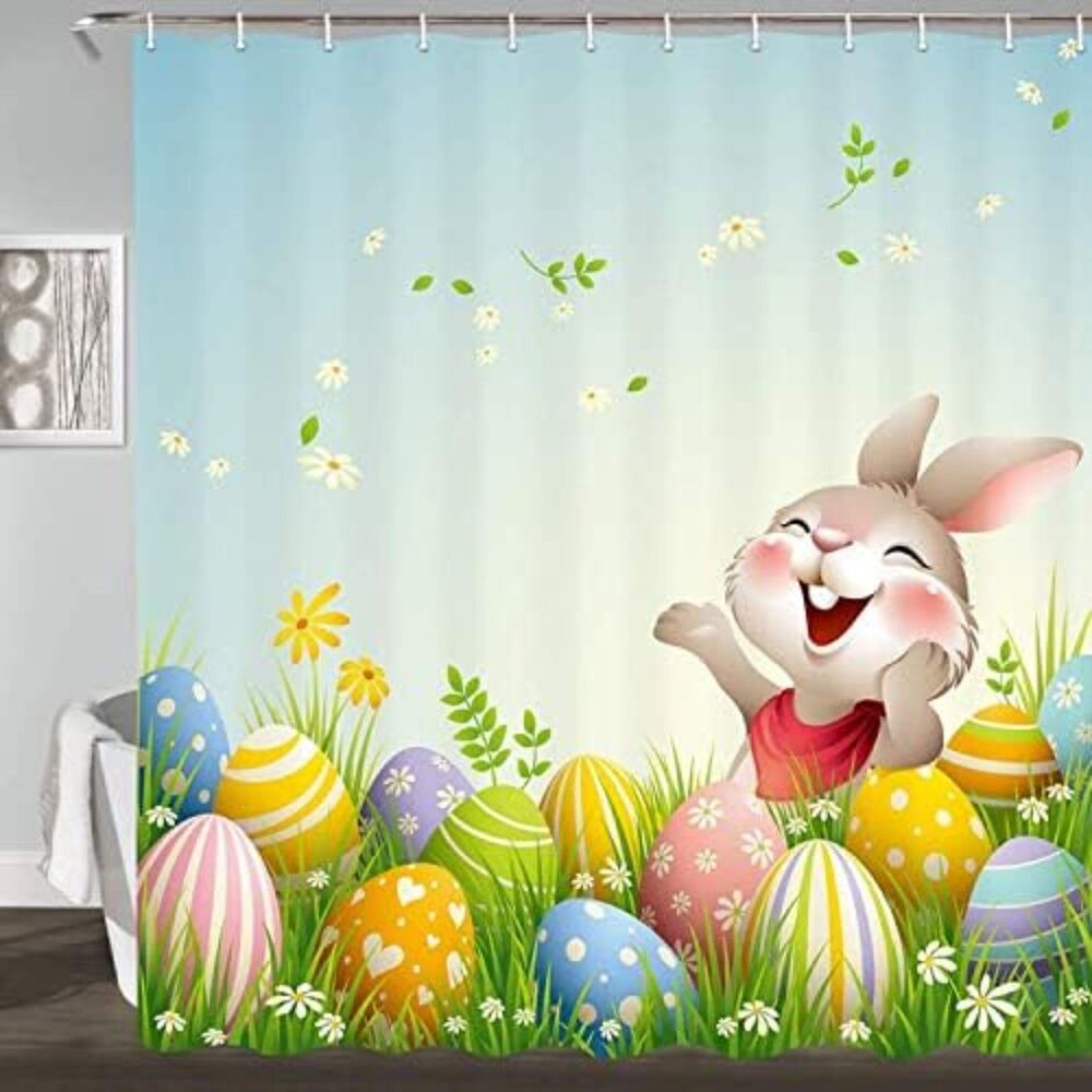 Easter Shower Curtain Waterproof Bathroom Sets with Hooks Decorations 72"X72"